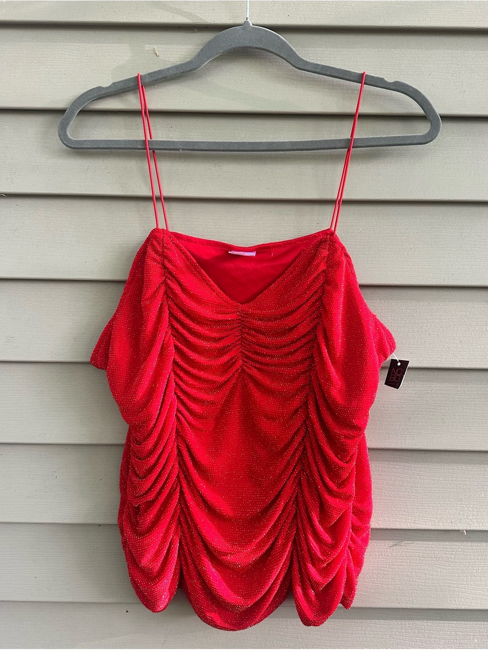 Y2k red glittery tank top ruched NOS women’s XXL